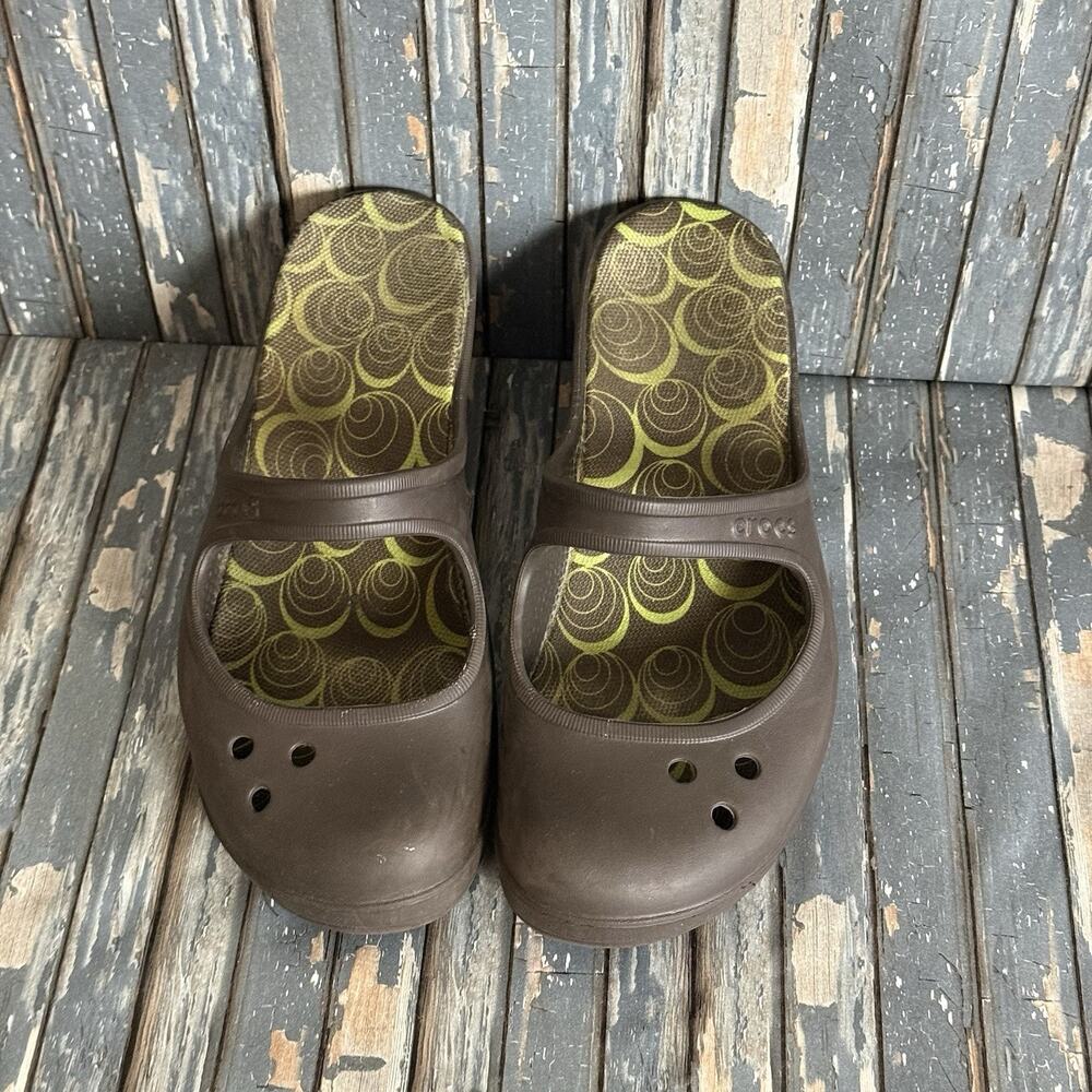 Crocs Frances Size 9 Brown Wedge Mary Jane Slip On Mules Slides Heeled - Picture 2 of 9